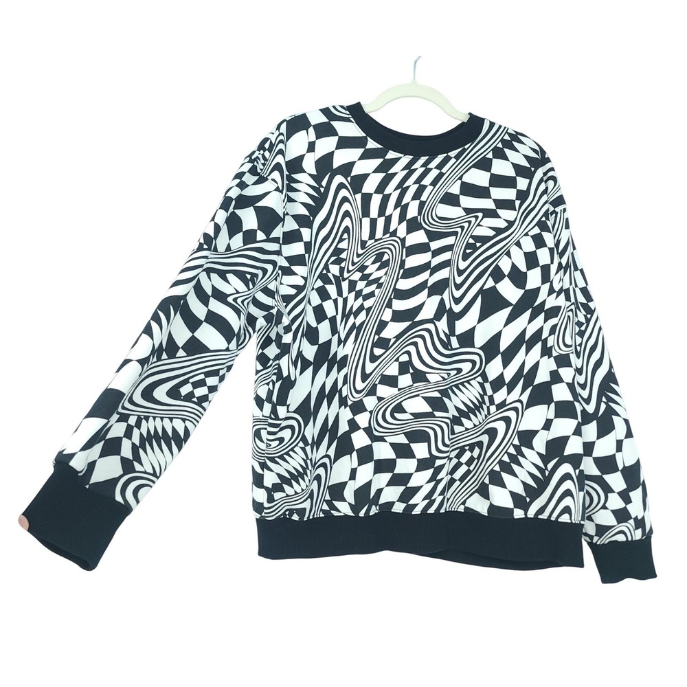 Wild Fable Sweatshirt Womens M Black White Psychedelic Retro Trippy Checkerboard